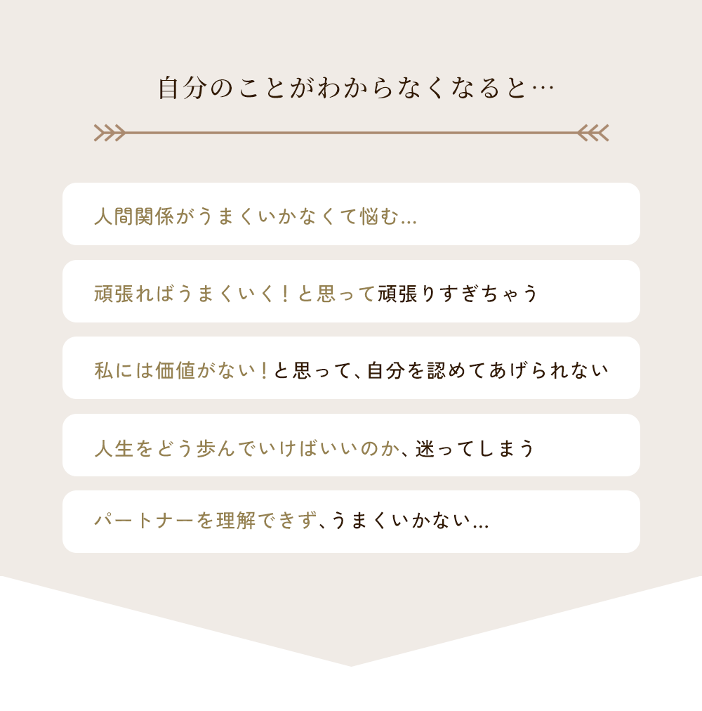 自分のことがわからなくなると、人間関係がうまくいかなくて悩む、頑張ればうまく行くと思って頑張りすぎちゃう